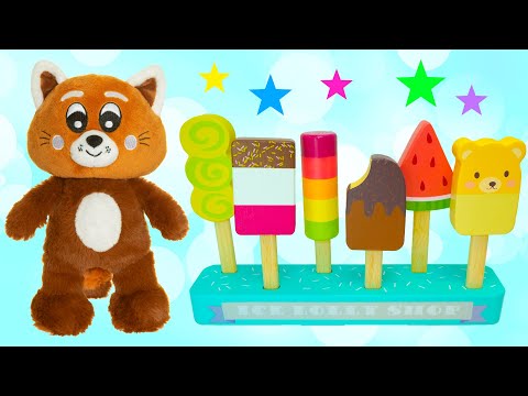 Pukkins gosedjur gör roliga glassar i glassaffären - Lek med oss