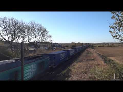 68002 & 68005 approaching Cramlington with a diverted Daventry to Mossend liner