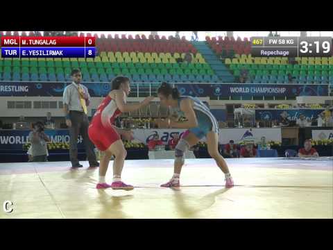 Repechage   Female Wrestling 58 kg   E YESILIRMAK TUR vs M TUNGALAG MGL   Tashkent 2014