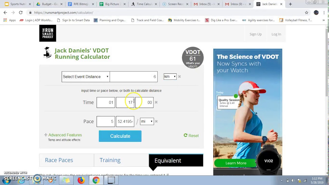 KCXC Pace Chart Instruction