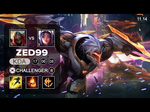 ZED99 Zed Mid vs Irelia - KR Challenger Patch 11.14