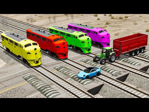 Cars and Trucks Crossing Train Tracks #2 - Car vs Speed Bumps vs Rails - BeamNG.Drive