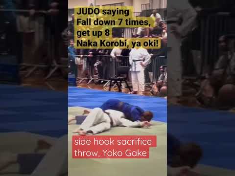 Judo knock down combat sport. YOKO GAKE side hook sacrifice throw