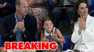 Kate Middleton and Prince William are joined by Princess Charlotte to watch the Commonwealth Games