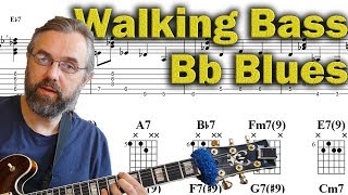Walking Bass and Chords - Bb Blues - Jazz Guitar Lesson