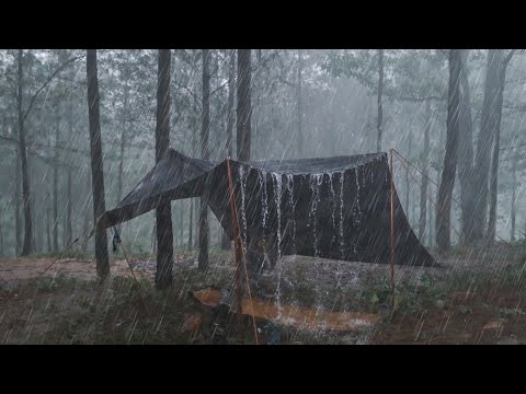 A SCARY BRUTAL RAIN STORM‼️CAMPING IN A RAINSTORM⛈️ RELAXING IN A WARM TENT WITH THE SOUND OF RAIN