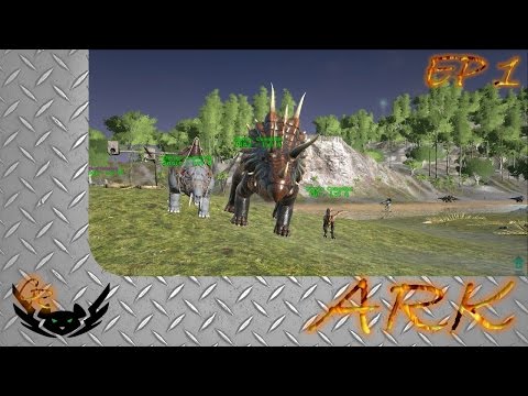 Ark Survival Evolved Ep. 1. basic info & introduction & Sarco fights tamed trike & 2 turtes