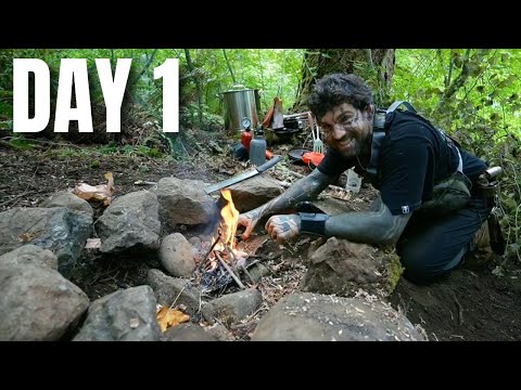 Starting a Fire with Wet Wood - Forest Survival - Day 1