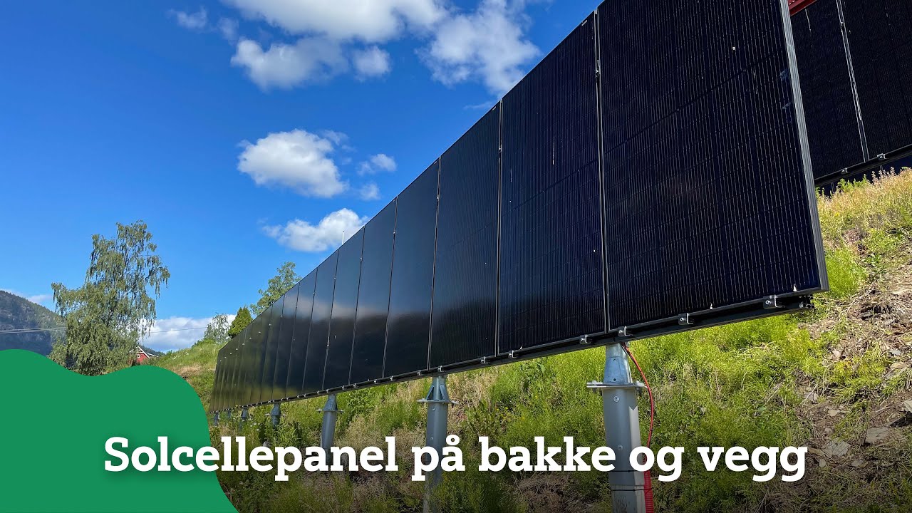 Solcellepanel på bakke og vegg