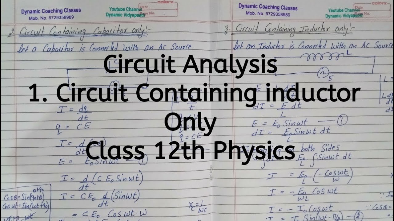 Circuit Containing Inductor Only, Analysis, Chapter 7, Alternating Current, Class 12 Physics