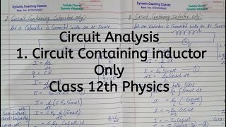 Circuit Containing Inductor Only, Analysis, Chapter 7, Alternating Current, Class 12 Physics