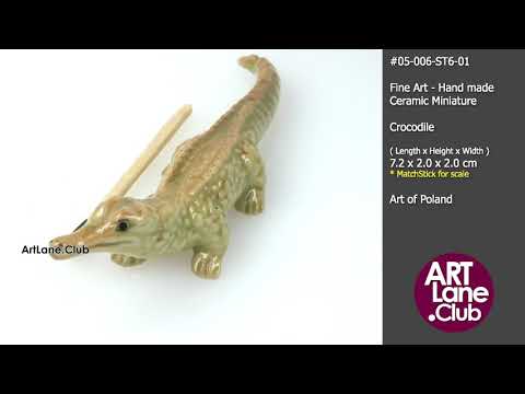 Fine Art Handmade Ceramic Figurine Miniature Green Crocodile 05-006-ST6-01