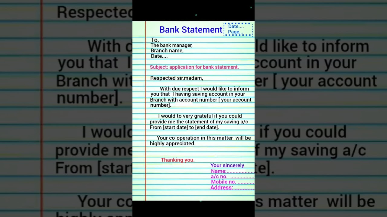 Bank statement application/Bank statement in English #application #shorts