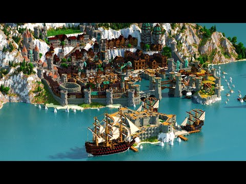City of Khiessal - Minecraft Medieval Harbor City Build Timelapse - Docks, Ships, Sea Fort | Part 2