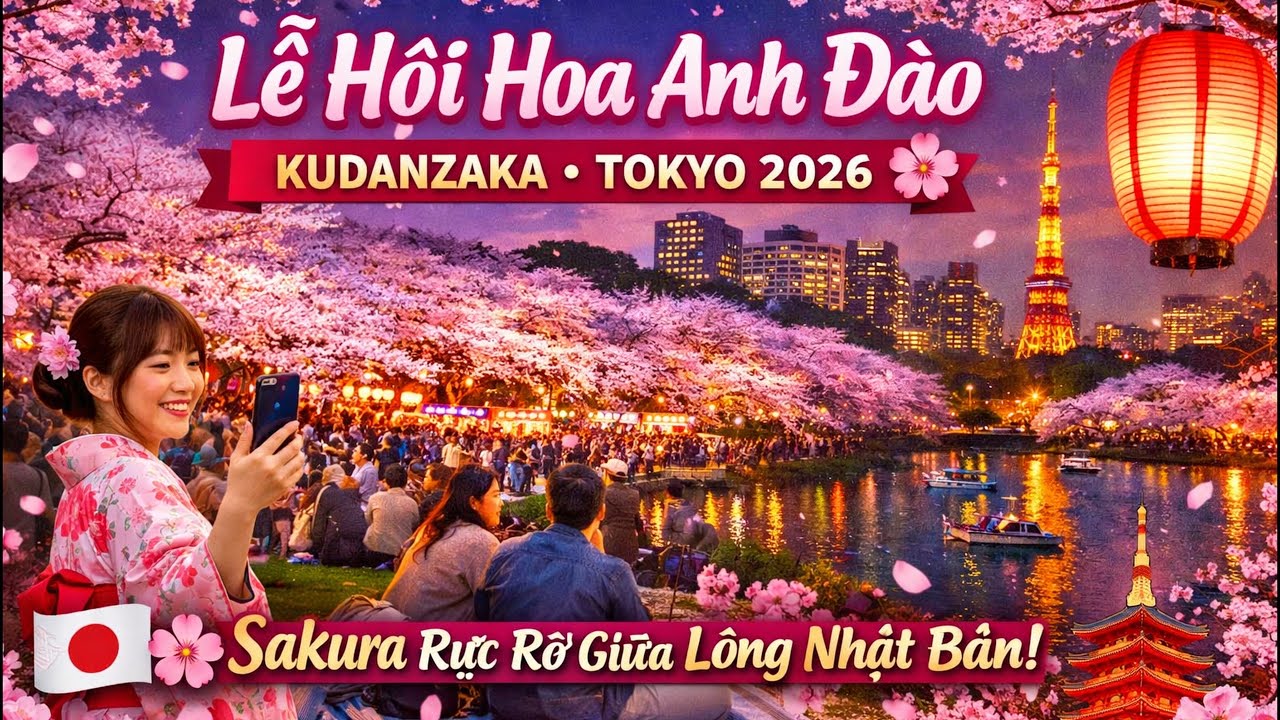 Lễ Hội Hoa Anh Đào Kudanzaka 2026  Đẹp Nhất Tokyo  Ngắm Sakura Nở Rực Rỡ Giữa Lòng Nhật Bản