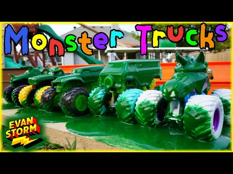 Monster Trucks Color Reveal & DIY Downhill Monster Jam Toy Racing