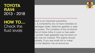 How to Check the fluid levels on the Toyota RAV4 2013 to 2018
