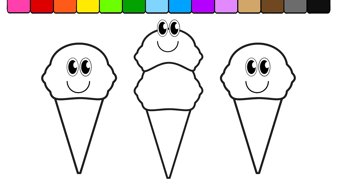Learn Colors for Kids and Color Summer Ice Cream Coloring Page