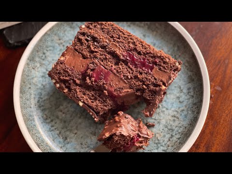 Chocolate and hazelnut covered cherry cake