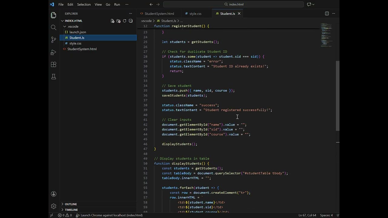Student Registration System Using HTML,CSS And JavaScript \Beginner Project