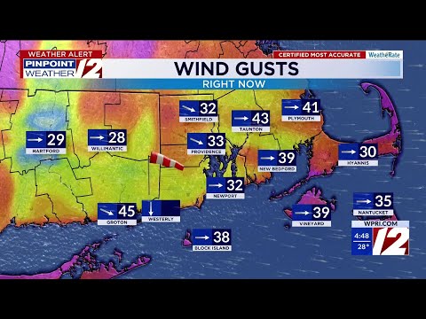WPRI 12 Weather Forecast for 12/30/25:  Strong wind gusts and much colder today