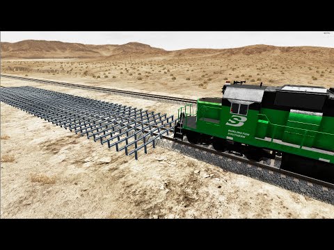 Trains vs Numerous Guardrails on rails – BeamNG.Drive