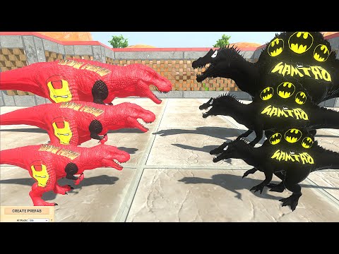 X3 IRONMAN T-REX vs X3 BATMAN SPINOSAURUS DEATH RUN - Animal Revolt Battle Simulator