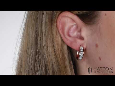 9ct Rose & White Gold Moondust Pave Cut Hoop Earrings - 18mm