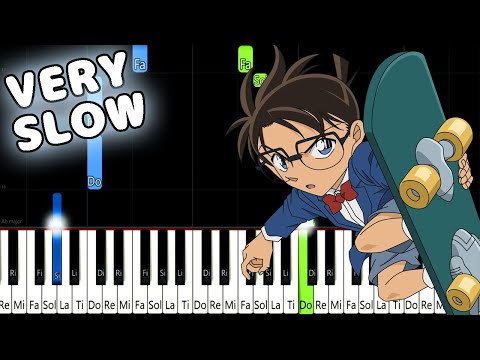Case Closed - Detective Conan Theme - VERY SLOW EASY Piano Tutorial [animelovemen]