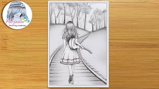 How to draw a scenery of a girl walking alone on a