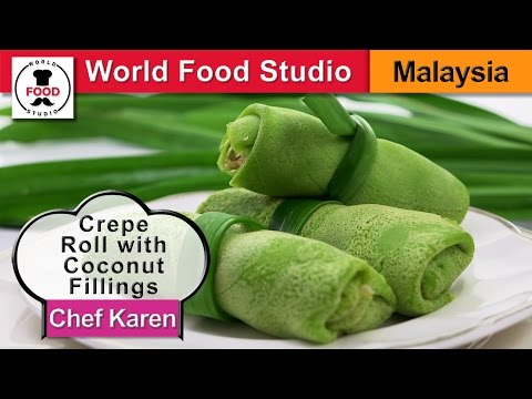 Malaysian Crepe Rolls with coconut fillings - Kuih Dadar - Chef Karen - World Food Studio
