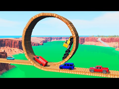 Cars vs Loop Log Bridge / BeamNG.Drive