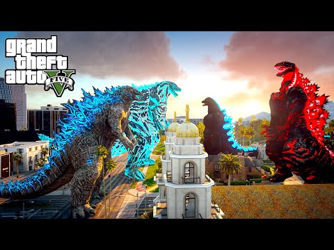 Godzilla and Godzilla Earth vs Shin Godzilla and Heisei Godzilla - GTA V Mods Battle