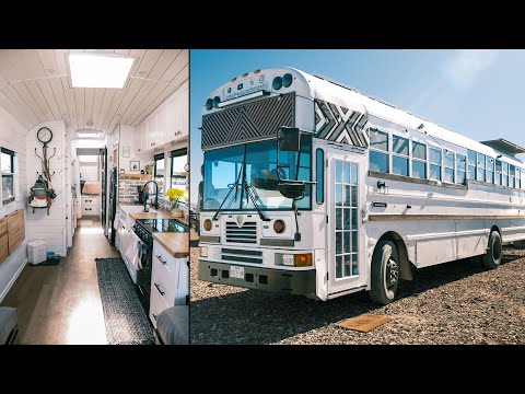 Family's School Bus Turned Tiny House w/ 18" Roof Raise