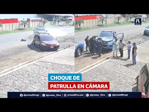 Choque entre patrulla y auto en Retalhuleu queda grabado; no hay heridos
