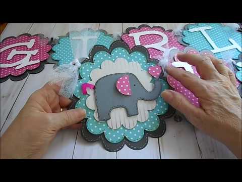 Elephant Themed Baby Shower Name Banner