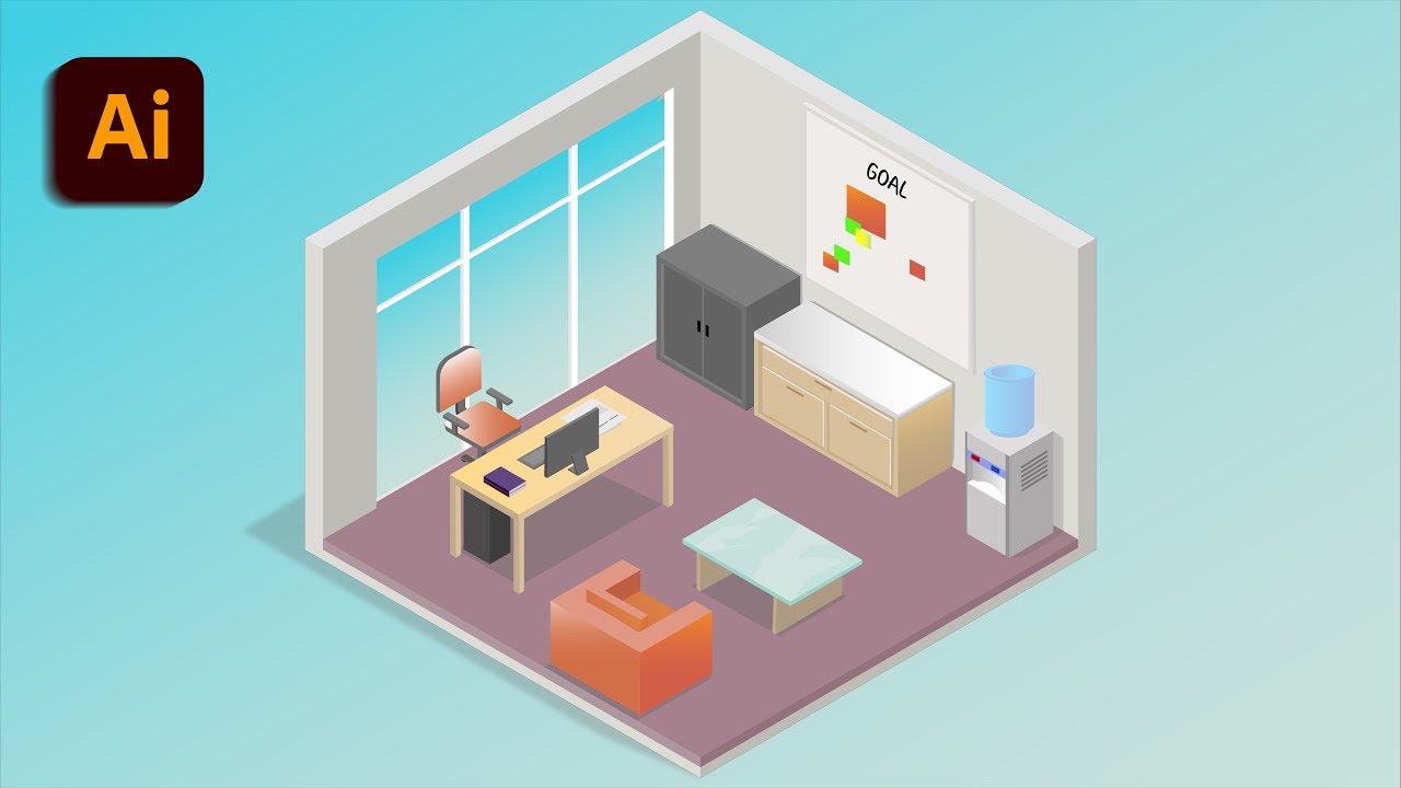 ISOMETRIC ROOM | ISOMETRIC OFFICE CONTEMPORER - Adobe Illustrator