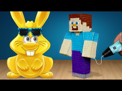СТИВ ИЗ МАЙНКРАФТА 3D РУЧКОЙ И ЖЕЛЕЙНЫЙ ЗАЯЦ ХАРИТОН