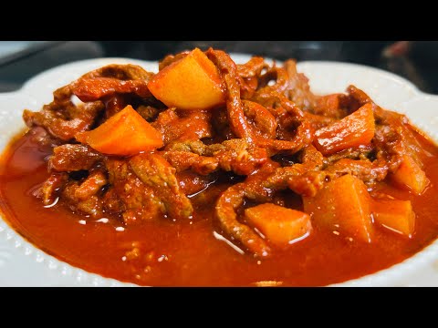 CHILE COLORADO estilo chihuahua carne con papas en chile colorado cocina facil