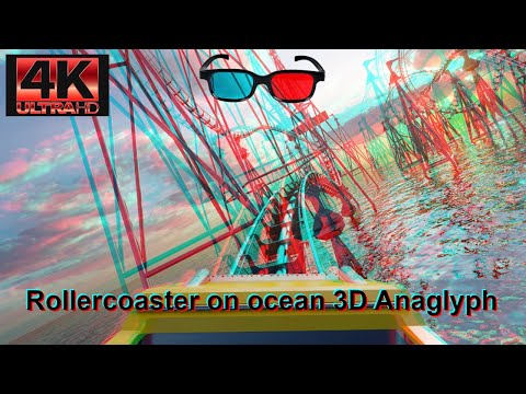 [4K. ]Fast Rollercoaster ride on ocean 3D anaglyph video, [ 100% working ].