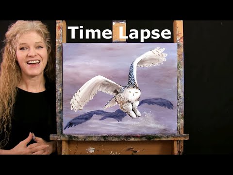 TIME LAPSE - Learn How to Paint SNOW OWL with Acrylic - Fun Animal Portrait Step by Step Tutorial