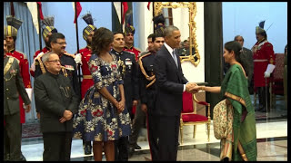 President Mukherjee welcomes President Obama at Rashtrapati Bhavan video
