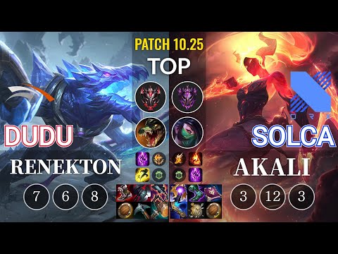 HLE DuDu Renekton vs DRX SOLCA Akali Top - KR Patch 10.25