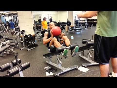 Decline Bench Ab workout with medicine ball throw