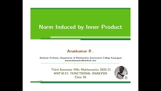 CLASS 56 MAT3C12 FUNCTIONAL ANALYSIS Norm induced by Inner product
