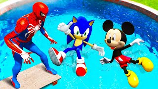 GTA 5 Mickey Mouse vs Sonic vs SPIDER-MAN Funny Ragdolls & Fails #7