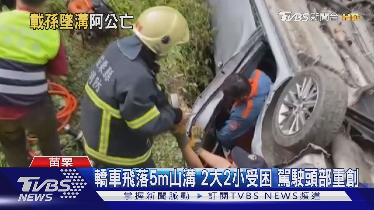 轎車飛落5m山溝 2大2小受困駕駛頭部重創