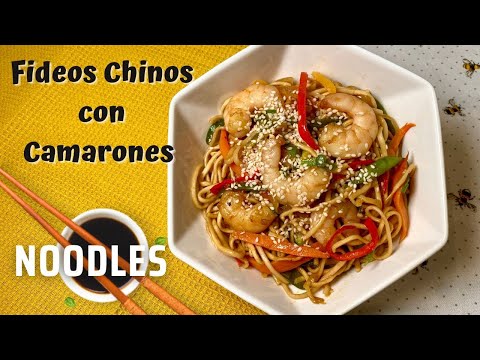 Receta de FIDEOS 🍜 CHINOS CON CAMARONES 🍤 | NOODLES con Camarones | WOK fideos, gambas y vegetales🥕