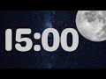 15 Minute Fun Moon Classroom Timer (No Music, Space Synth Alarm at End)