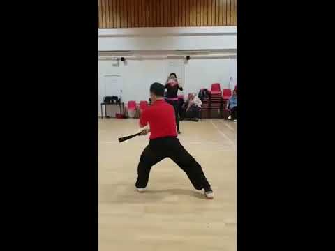 Tai chi kung fu fan back view with Sam Ma
